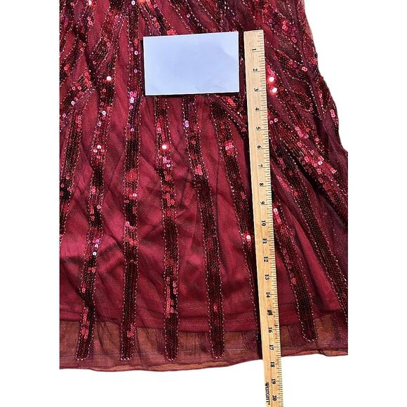 NWT Giffniseti Dark Red Sequin Embellished Lace-Up Back Evening Gown M - Picture 3 of 10